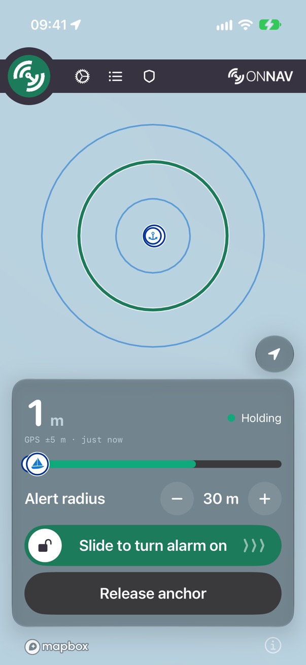 Anchor marked, alarm off